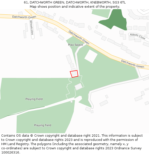 61, DATCHWORTH GREEN, DATCHWORTH, KNEBWORTH, SG3 6TL: Location map and indicative extent of plot