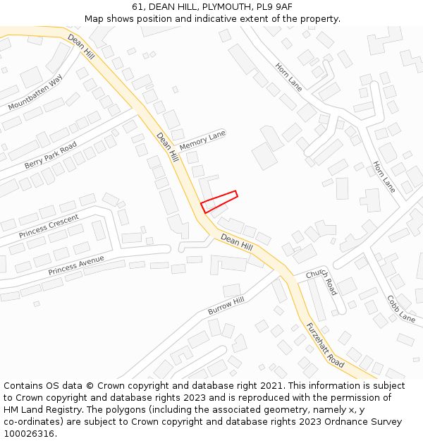 61, DEAN HILL, PLYMOUTH, PL9 9AF: Location map and indicative extent of plot