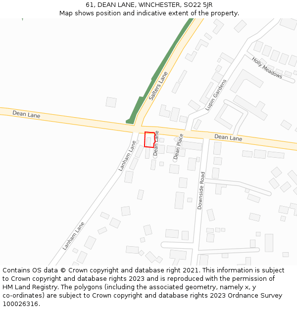 61, DEAN LANE, WINCHESTER, SO22 5JR: Location map and indicative extent of plot