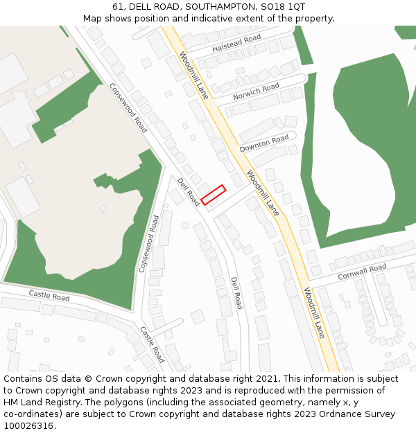 61, DELL ROAD, SOUTHAMPTON, SO18 1QT: Location map and indicative extent of plot