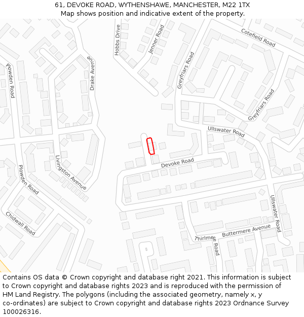 61, DEVOKE ROAD, WYTHENSHAWE, MANCHESTER, M22 1TX: Location map and indicative extent of plot