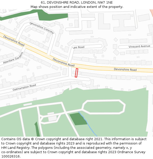 61, DEVONSHIRE ROAD, LONDON, NW7 1NE: Location map and indicative extent of plot
