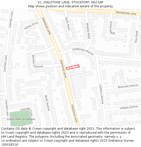 61, DIALSTONE LANE, STOCKPORT, SK2 6AF: Location map and indicative extent of plot