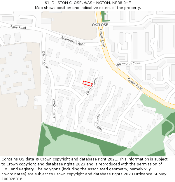 61, DILSTON CLOSE, WASHINGTON, NE38 0HE: Location map and indicative extent of plot