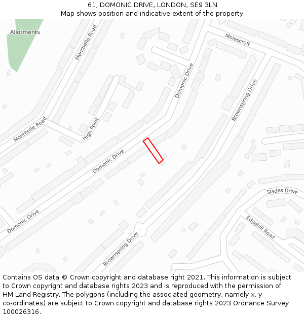 61, DOMONIC DRIVE, LONDON, SE9 3LN: Location map and indicative extent of plot