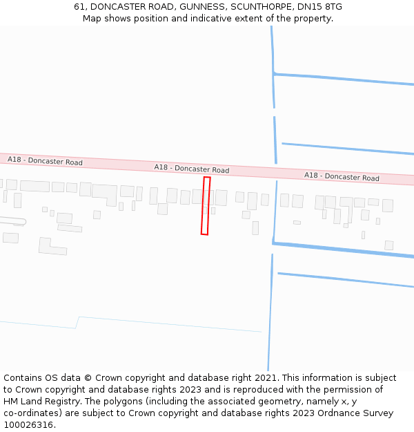 61, DONCASTER ROAD, GUNNESS, SCUNTHORPE, DN15 8TG: Location map and indicative extent of plot