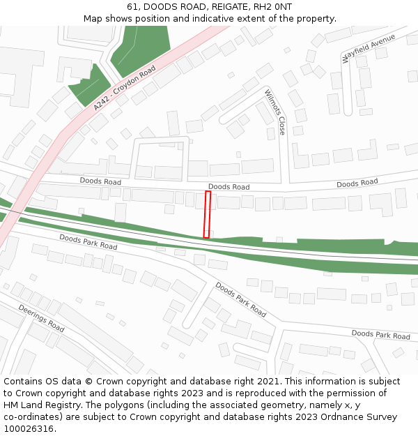 61, DOODS ROAD, REIGATE, RH2 0NT: Location map and indicative extent of plot