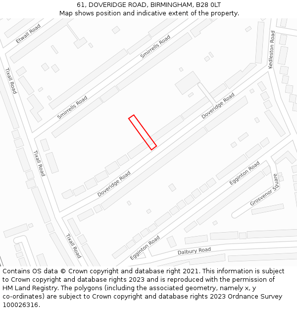 61, DOVERIDGE ROAD, BIRMINGHAM, B28 0LT: Location map and indicative extent of plot