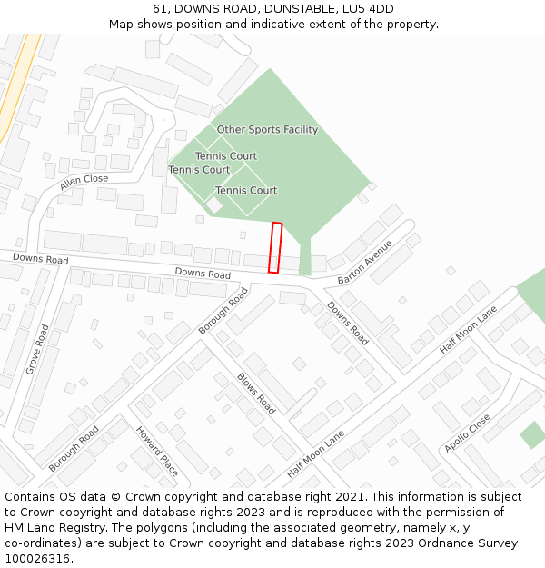 61, DOWNS ROAD, DUNSTABLE, LU5 4DD: Location map and indicative extent of plot