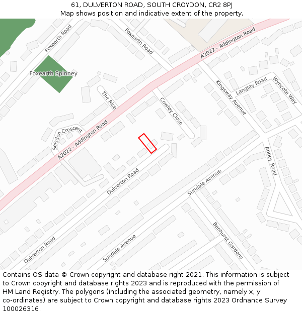 61, DULVERTON ROAD, SOUTH CROYDON, CR2 8PJ: Location map and indicative extent of plot