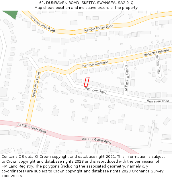 61, DUNRAVEN ROAD, SKETTY, SWANSEA, SA2 9LQ: Location map and indicative extent of plot