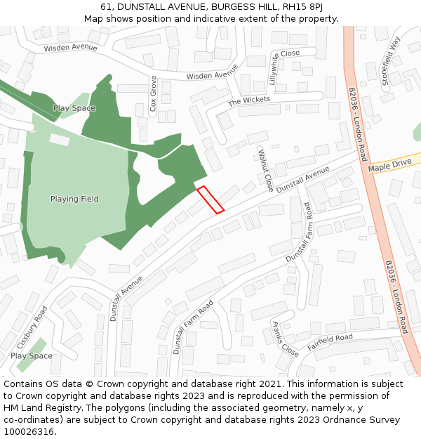 61, DUNSTALL AVENUE, BURGESS HILL, RH15 8PJ: Location map and indicative extent of plot