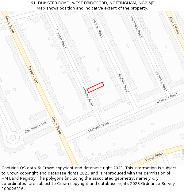 61, DUNSTER ROAD, WEST BRIDGFORD, NOTTINGHAM, NG2 6JE: Location map and indicative extent of plot