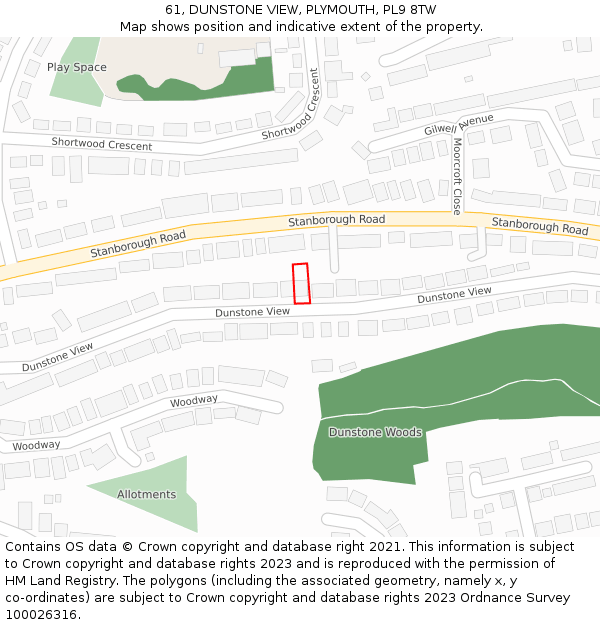 61, DUNSTONE VIEW, PLYMOUTH, PL9 8TW: Location map and indicative extent of plot