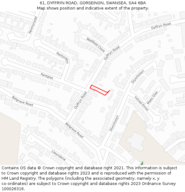 61, DYFFRYN ROAD, GORSEINON, SWANSEA, SA4 6BA: Location map and indicative extent of plot