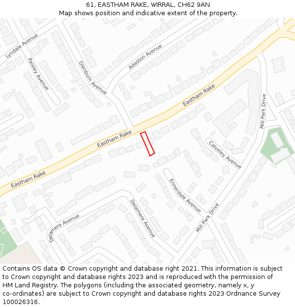 61, EASTHAM RAKE, WIRRAL, CH62 9AN: Location map and indicative extent of plot