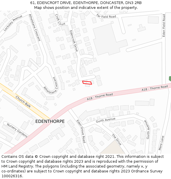 61, EDENCROFT DRIVE, EDENTHORPE, DONCASTER, DN3 2RB: Location map and indicative extent of plot