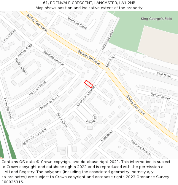 61, EDENVALE CRESCENT, LANCASTER, LA1 2NR: Location map and indicative extent of plot