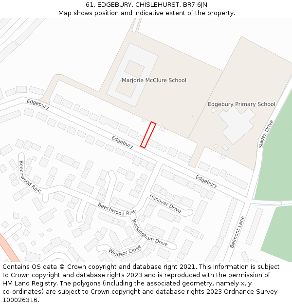 61, EDGEBURY, CHISLEHURST, BR7 6JN: Location map and indicative extent of plot