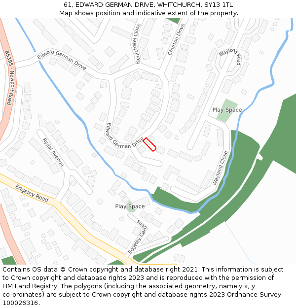 61, EDWARD GERMAN DRIVE, WHITCHURCH, SY13 1TL: Location map and indicative extent of plot