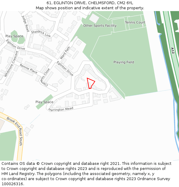 61, EGLINTON DRIVE, CHELMSFORD, CM2 6YL: Location map and indicative extent of plot