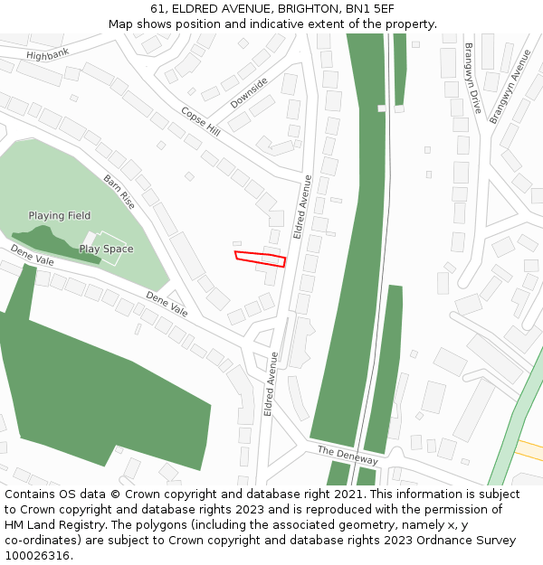 61, ELDRED AVENUE, BRIGHTON, BN1 5EF: Location map and indicative extent of plot