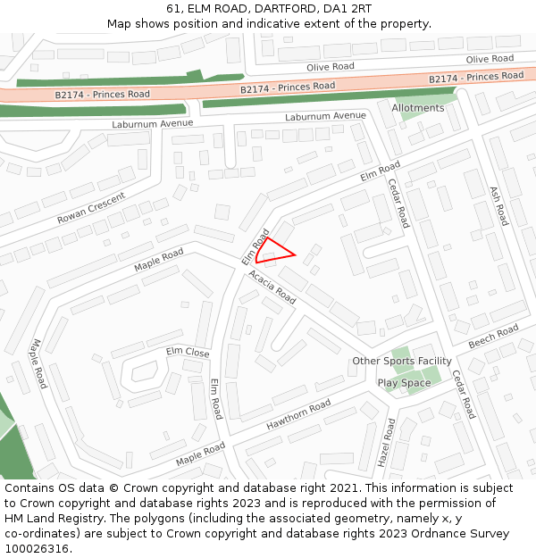 61, ELM ROAD, DARTFORD, DA1 2RT: Location map and indicative extent of plot