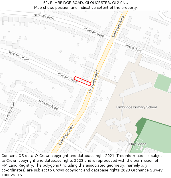 61, ELMBRIDGE ROAD, GLOUCESTER, GL2 0NU: Location map and indicative extent of plot