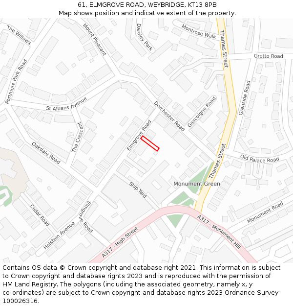 61, ELMGROVE ROAD, WEYBRIDGE, KT13 8PB: Location map and indicative extent of plot