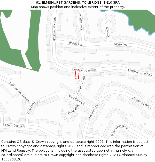 61, ELMSHURST GARDENS, TONBRIDGE, TN10 3RA: Location map and indicative extent of plot