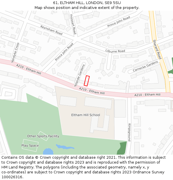 61, ELTHAM HILL, LONDON, SE9 5SU: Location map and indicative extent of plot