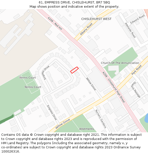 61, EMPRESS DRIVE, CHISLEHURST, BR7 5BQ: Location map and indicative extent of plot