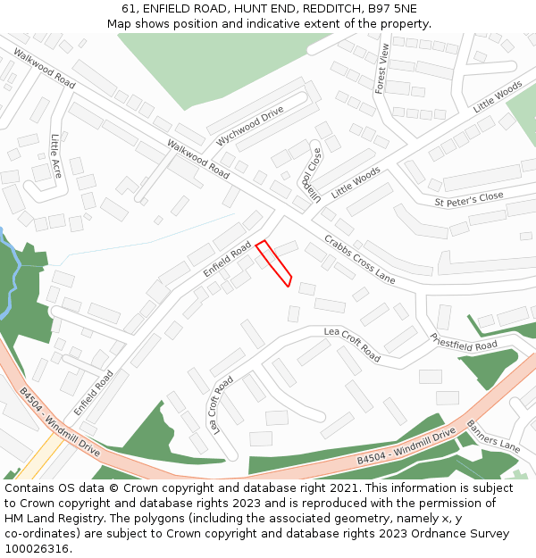 61, ENFIELD ROAD, HUNT END, REDDITCH, B97 5NE: Location map and indicative extent of plot