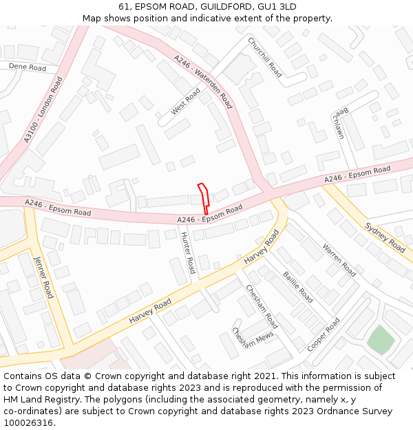 61, EPSOM ROAD, GUILDFORD, GU1 3LD: Location map and indicative extent of plot