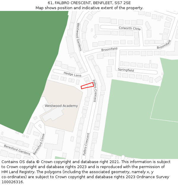 61, FALBRO CRESCENT, BENFLEET, SS7 2SE: Location map and indicative extent of plot