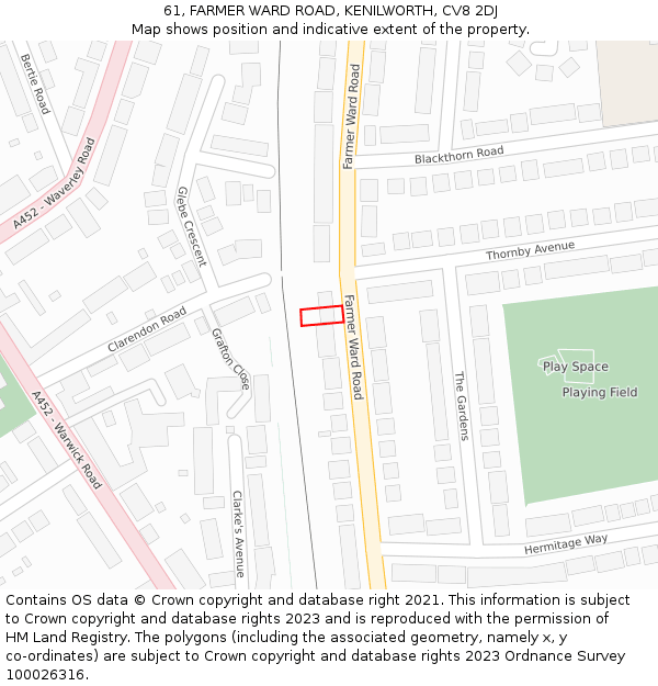 61, FARMER WARD ROAD, KENILWORTH, CV8 2DJ: Location map and indicative extent of plot