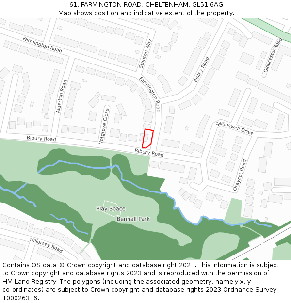 61, FARMINGTON ROAD, CHELTENHAM, GL51 6AG: Location map and indicative extent of plot