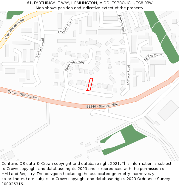 61, FARTHINGALE WAY, HEMLINGTON, MIDDLESBROUGH, TS8 9RW: Location map and indicative extent of plot