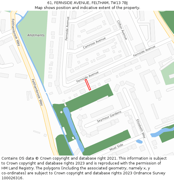 61, FERNSIDE AVENUE, FELTHAM, TW13 7BJ: Location map and indicative extent of plot