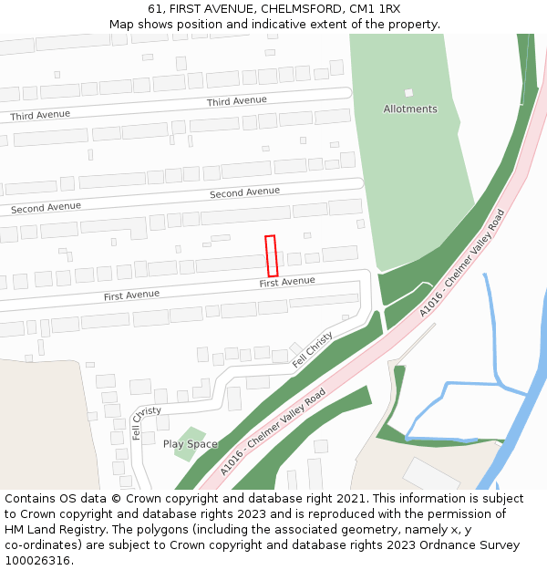 61, FIRST AVENUE, CHELMSFORD, CM1 1RX: Location map and indicative extent of plot