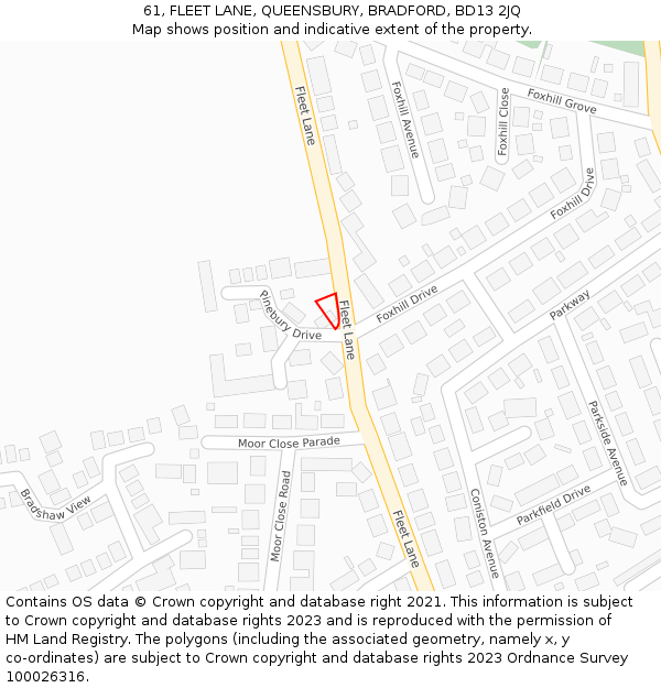 61, FLEET LANE, QUEENSBURY, BRADFORD, BD13 2JQ: Location map and indicative extent of plot