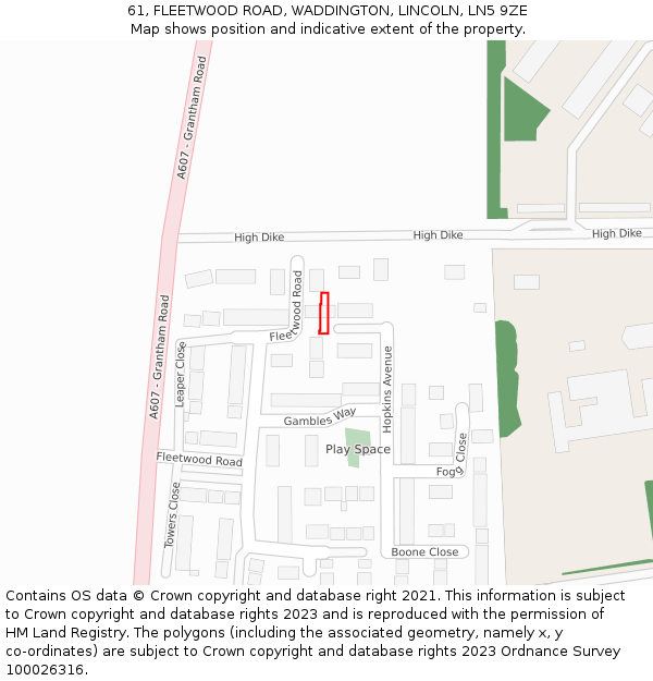 61, FLEETWOOD ROAD, WADDINGTON, LINCOLN, LN5 9ZE: Location map and indicative extent of plot