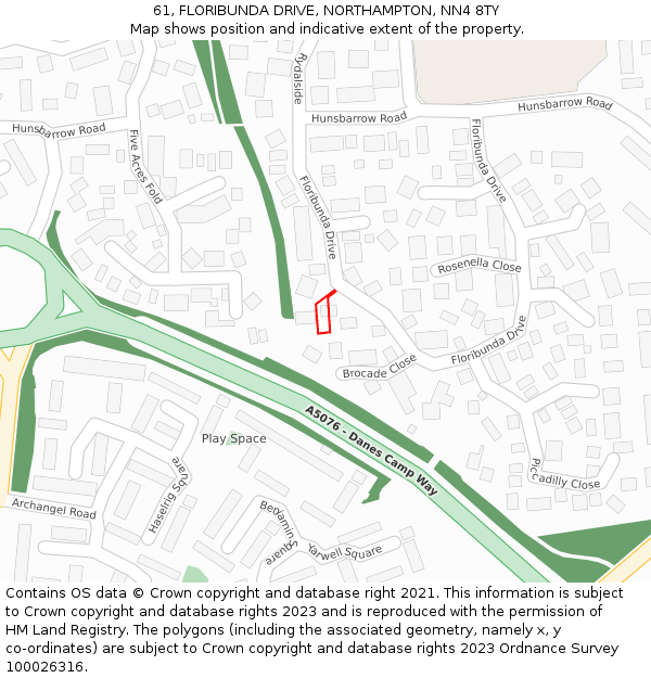 61, FLORIBUNDA DRIVE, NORTHAMPTON, NN4 8TY: Location map and indicative extent of plot