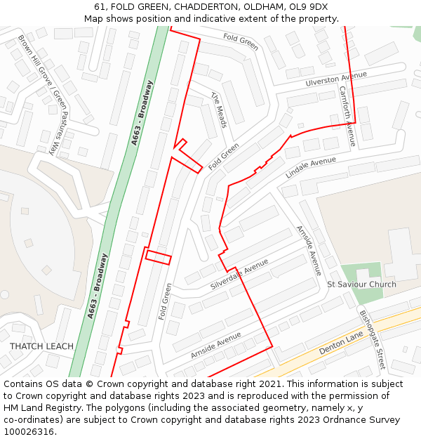 61, FOLD GREEN, CHADDERTON, OLDHAM, OL9 9DX: Location map and indicative extent of plot