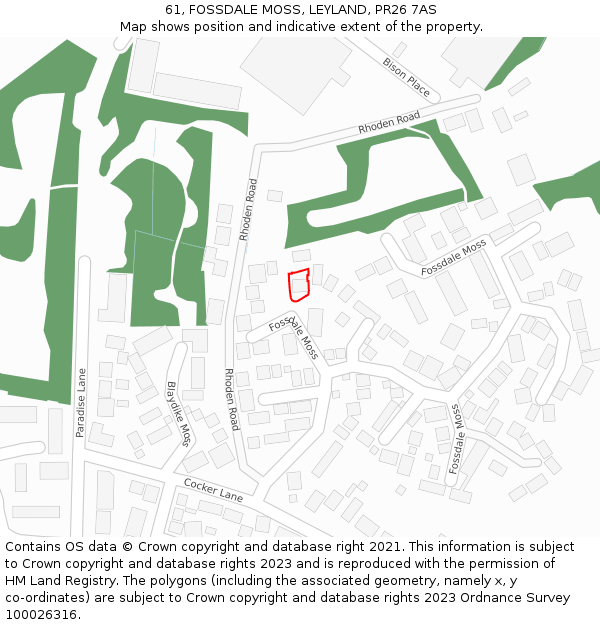 61, FOSSDALE MOSS, LEYLAND, PR26 7AS: Location map and indicative extent of plot