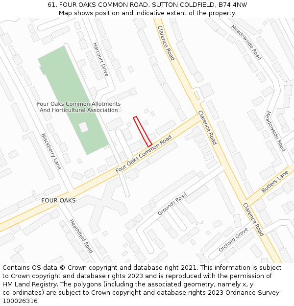 61, FOUR OAKS COMMON ROAD, SUTTON COLDFIELD, B74 4NW: Location map and indicative extent of plot