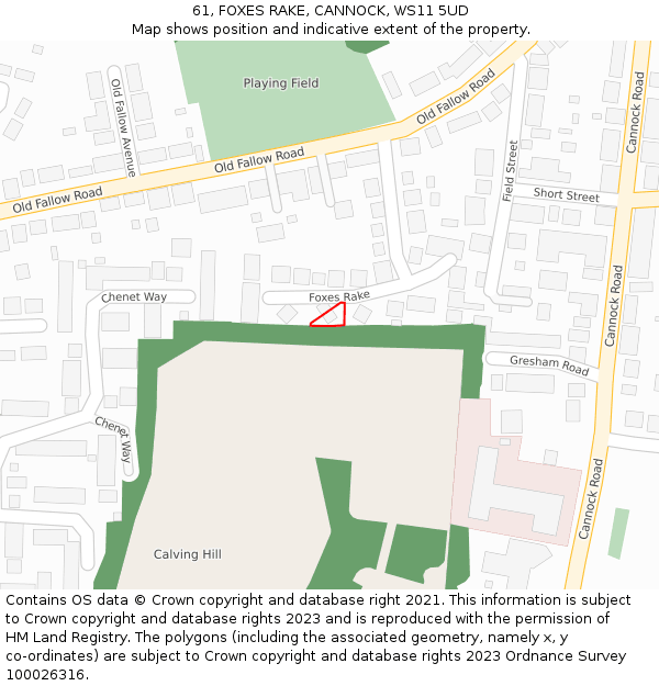 61, FOXES RAKE, CANNOCK, WS11 5UD: Location map and indicative extent of plot