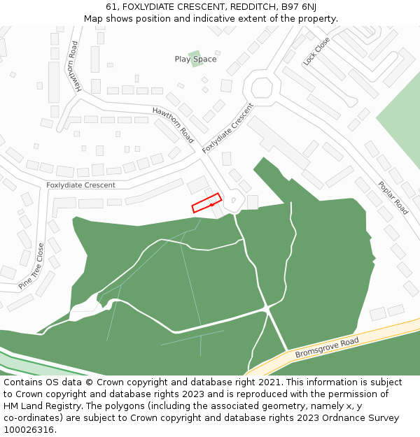 61, FOXLYDIATE CRESCENT, REDDITCH, B97 6NJ: Location map and indicative extent of plot