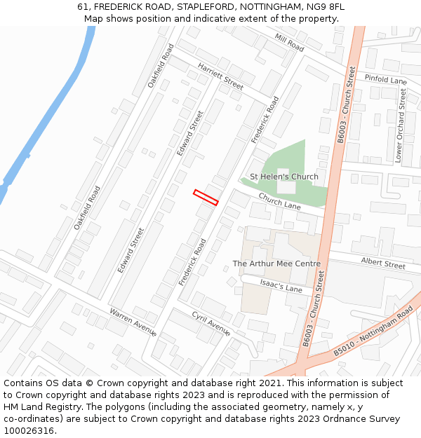 61, FREDERICK ROAD, STAPLEFORD, NOTTINGHAM, NG9 8FL: Location map and indicative extent of plot