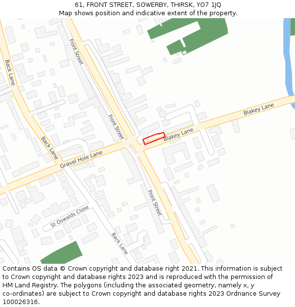 61, FRONT STREET, SOWERBY, THIRSK, YO7 1JQ: Location map and indicative extent of plot